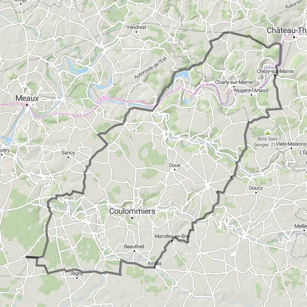 Miniature de la carte de l'inspiration cycliste "Le Circuit des Vignobles" dans la Ile-de-France, France. Générée par le planificateur d'itinéraire cycliste Tarmacs.app