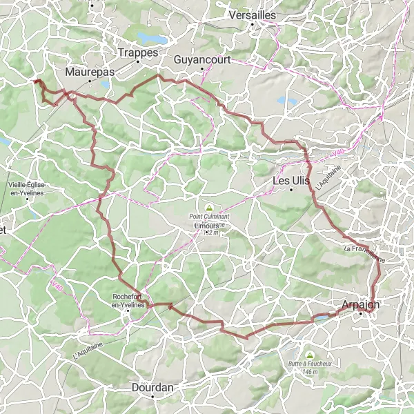 Miniature de la carte de l'inspiration cycliste "La Route des Châteaux de La Norville" dans la Ile-de-France, France. Générée par le planificateur d'itinéraire cycliste Tarmacs.app