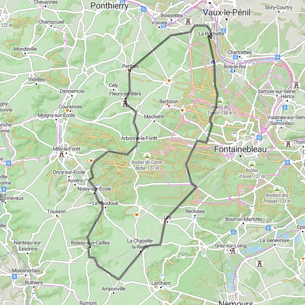 Map miniature of "Discover the Charm of the Seine-et-Marne Countryside" cycling inspiration in Ile-de-France, France. Generated by Tarmacs.app cycling route planner