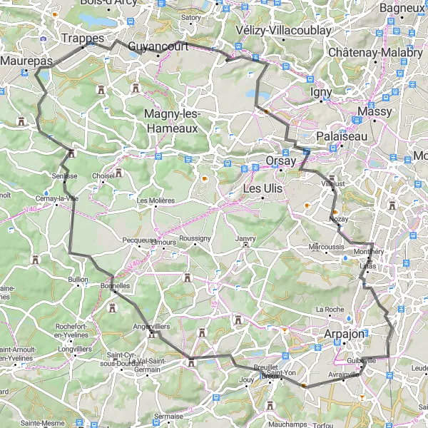 Map miniature of "Exploring the nature of Ile-de-France" cycling inspiration in Ile-de-France, France. Generated by Tarmacs.app cycling route planner