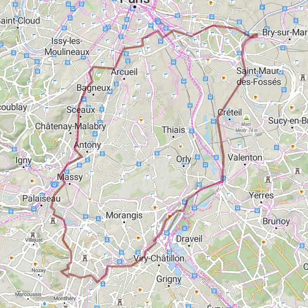Miniature de la carte de l'inspiration cycliste "Les Sentiers de la Bièvre" dans la Ile-de-France, France. Générée par le planificateur d'itinéraire cycliste Tarmacs.app