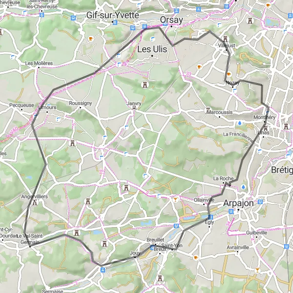 Miniature de la carte de l'inspiration cycliste "Tour des Viaducs et Vallées" dans la Ile-de-France, France. Générée par le planificateur d'itinéraire cycliste Tarmacs.app