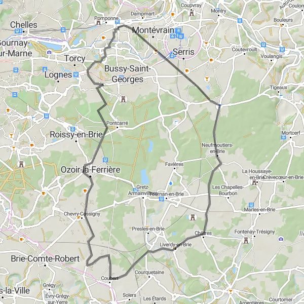 Map miniature of "Chanteloup Challenge" cycling inspiration in Ile-de-France, France. Generated by Tarmacs.app cycling route planner