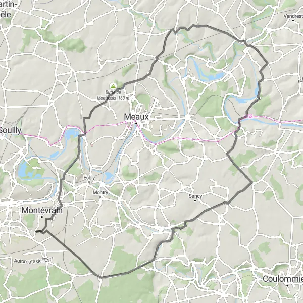 Map miniature of "Marne Majesty" cycling inspiration in Ile-de-France, France. Generated by Tarmacs.app cycling route planner