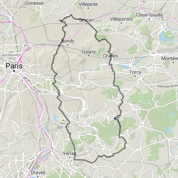 Map miniature of "Charming Suburban Tour" cycling inspiration in Ile-de-France, France. Generated by Tarmacs.app cycling route planner