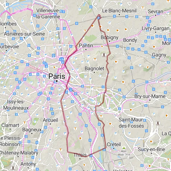 Miniature de la carte de l'inspiration cycliste "Les Charmes de l'Est parisien" dans la Ile-de-France, France. Générée par le planificateur d'itinéraire cycliste Tarmacs.app