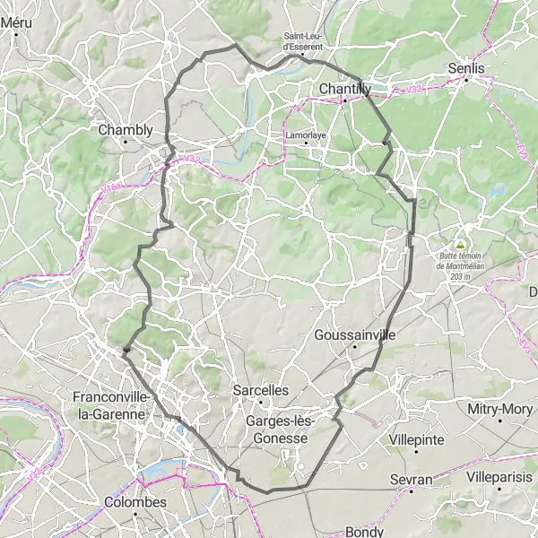 Map miniature of "The Ultimate Road Cycling Challenge" cycling inspiration in Ile-de-France, France. Generated by Tarmacs.app cycling route planner