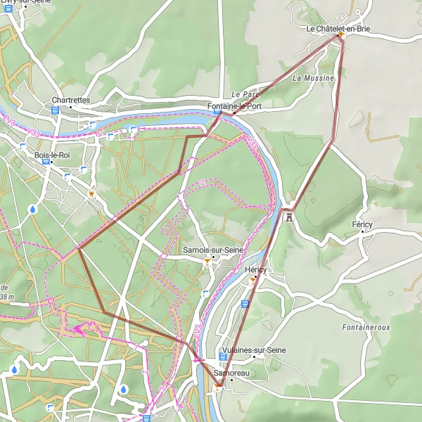 Map miniature of "Gravel Ridge Loop" cycling inspiration in Ile-de-France, France. Generated by Tarmacs.app cycling route planner