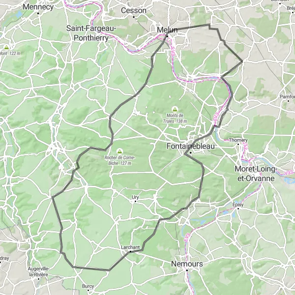 Miniature de la carte de l'inspiration cycliste "Parcours pittoresque en boucle" dans la Ile-de-France, France. Générée par le planificateur d'itinéraire cycliste Tarmacs.app