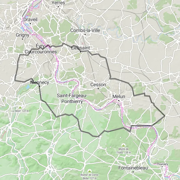 Map miniature of "Historic Villages and Nature" cycling inspiration in Ile-de-France, France. Generated by Tarmacs.app cycling route planner