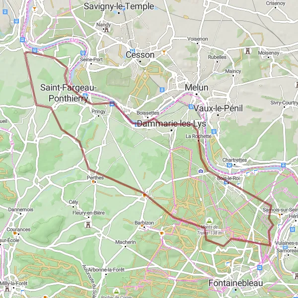 Map miniature of "Enchanting Forest Trails and Historic Castles in Seine-et-Marne" cycling inspiration in Ile-de-France, France. Generated by Tarmacs.app cycling route planner