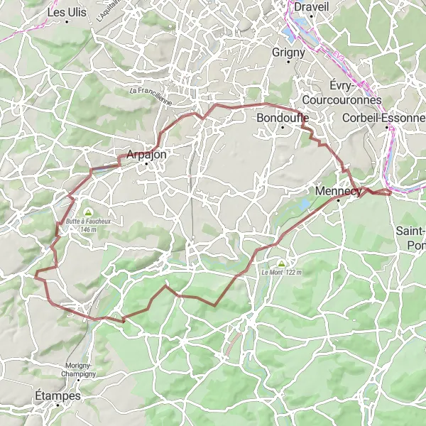 Map miniature of "Gravel Circuit in Montceaux Forest" cycling inspiration in Ile-de-France, France. Generated by Tarmacs.app cycling route planner