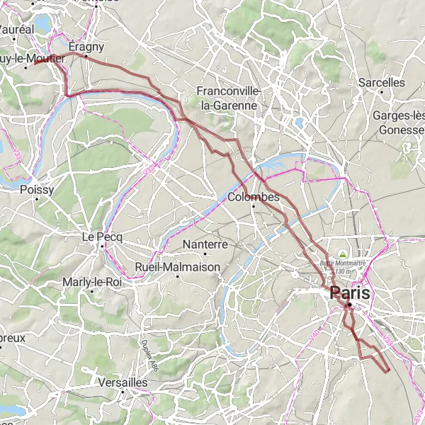 Map miniature of "Paris and Notre Dame Gravel Adventure" cycling inspiration in Ile-de-France, France. Generated by Tarmacs.app cycling route planner
