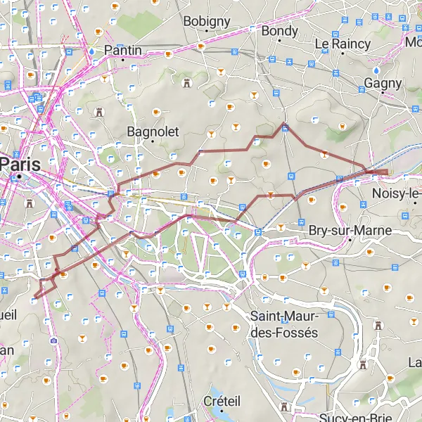 Map miniature of "Gravel Adventure in the Surrounding Natural Areas" cycling inspiration in Ile-de-France, France. Generated by Tarmacs.app cycling route planner