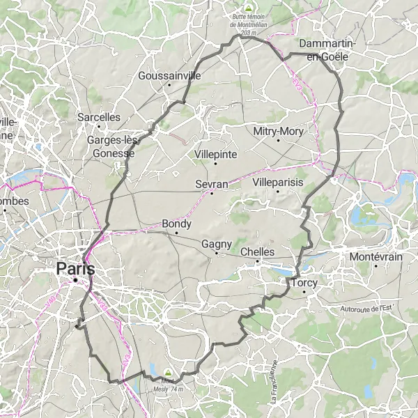 Map miniature of "Discover Gonesse and Claye-Souilly" cycling inspiration in Ile-de-France, France. Generated by Tarmacs.app cycling route planner