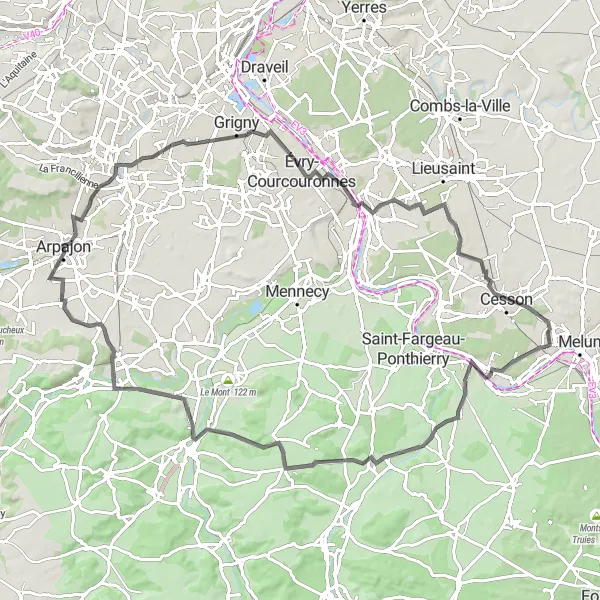 Miniature de la carte de l'inspiration cycliste "Parcours à Arpajon et Évry-Courcouronnes" dans la Ile-de-France, France. Générée par le planificateur d'itinéraire cycliste Tarmacs.app