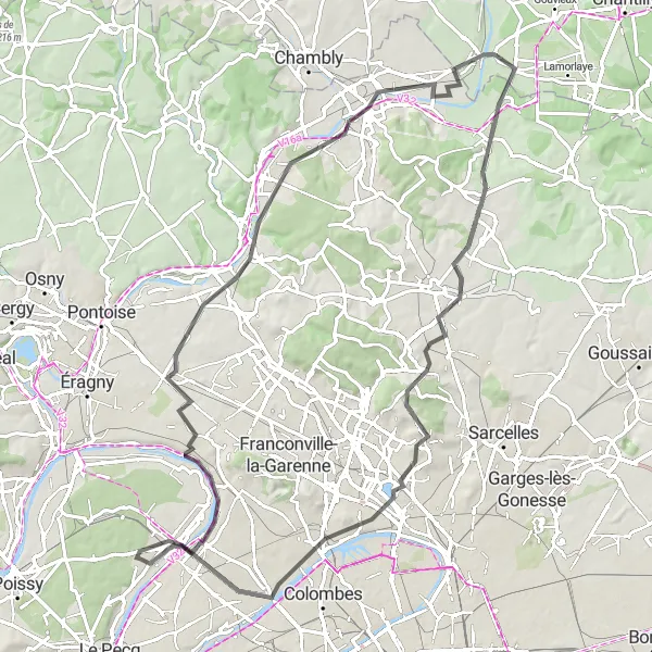 Miniature de la carte de l'inspiration cycliste "Parcours cycliste sur route Herblay-sur-Seine - Mesnil-le-Roi - Argenteuil" dans la Ile-de-France, France. Générée par le planificateur d'itinéraire cycliste Tarmacs.app