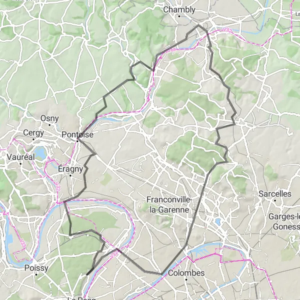 Miniature de la carte de l'inspiration cycliste "Parcours Les Terrasses" dans la Ile-de-France, France. Générée par le planificateur d'itinéraire cycliste Tarmacs.app