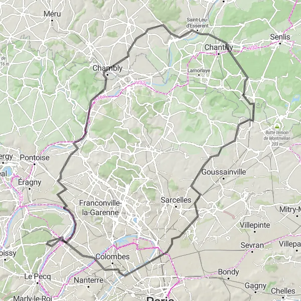 Miniature de la carte de l'inspiration cycliste "Parcours pittoresque de grandes distances" dans la Ile-de-France, France. Générée par le planificateur d'itinéraire cycliste Tarmacs.app