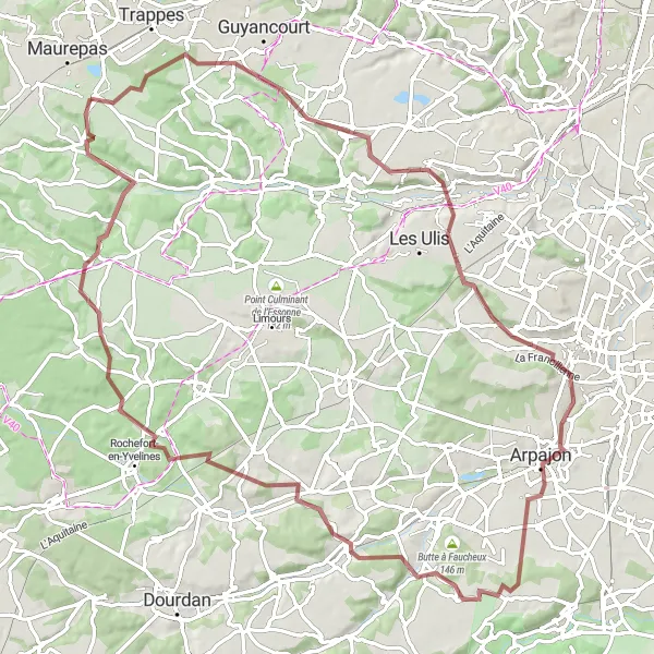 Map miniature of "Le Mesnil-Saint-Denis - Col du Manet - Orsay - Saint-Sulpice-de-Favières - Senlisse" cycling inspiration in Ile-de-France, France. Generated by Tarmacs.app cycling route planner