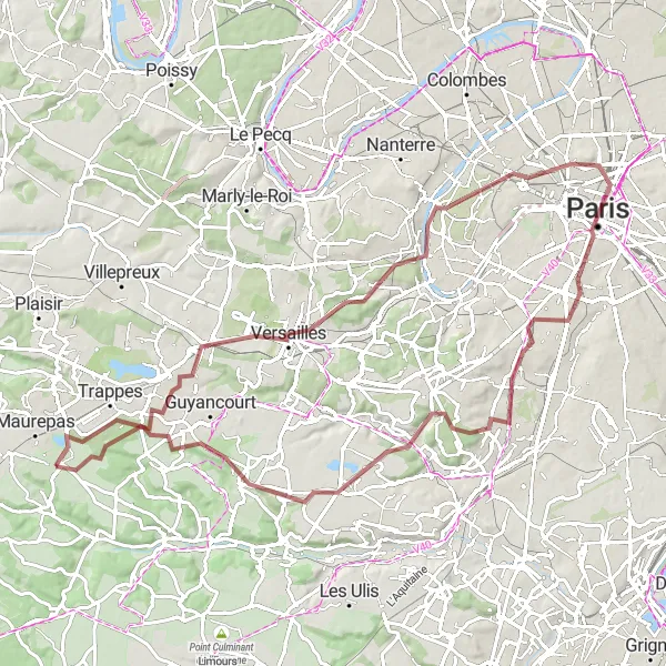 Map miniature of "Scenic Gravel Ride to Versailles" cycling inspiration in Ile-de-France, France. Generated by Tarmacs.app cycling route planner