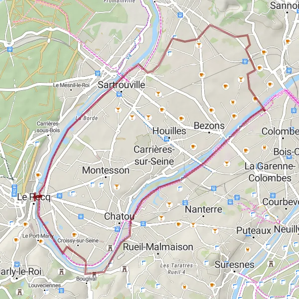 Map miniature of "Le Pecq and Beyond: Gravel Adventure" cycling inspiration in Ile-de-France, France. Generated by Tarmacs.app cycling route planner