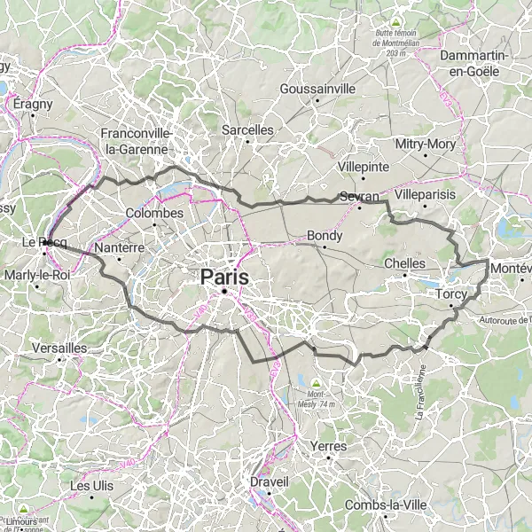 Map miniature of "The Seine Serenade" cycling inspiration in Ile-de-France, France. Generated by Tarmacs.app cycling route planner