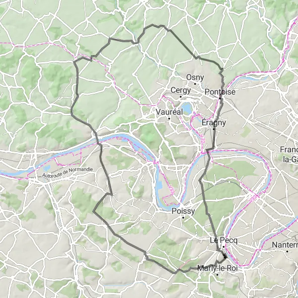 Map miniature of "Hills and Valleys" cycling inspiration in Ile-de-France, France. Generated by Tarmacs.app cycling route planner