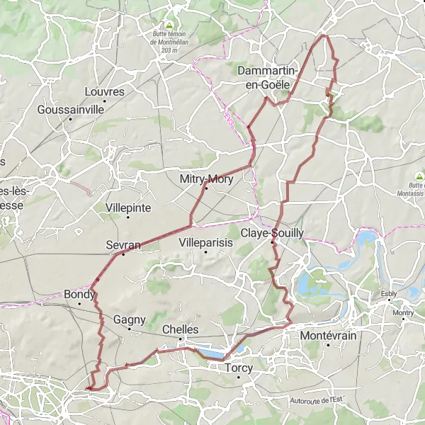 Map miniature of "Sevran to Neuilly-sur-Marne Gravel Route" cycling inspiration in Ile-de-France, France. Generated by Tarmacs.app cycling route planner