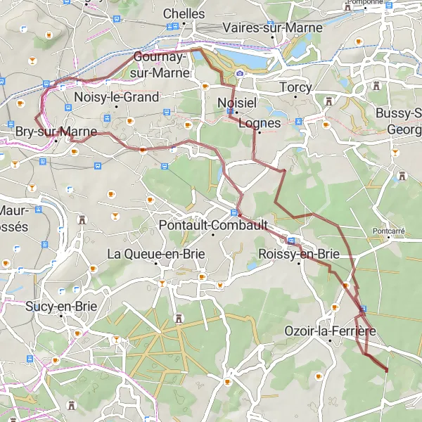 Map miniature of "Noisy-le-Grand to Villiers-sur-Marne Gravel Route" cycling inspiration in Ile-de-France, France. Generated by Tarmacs.app cycling route planner