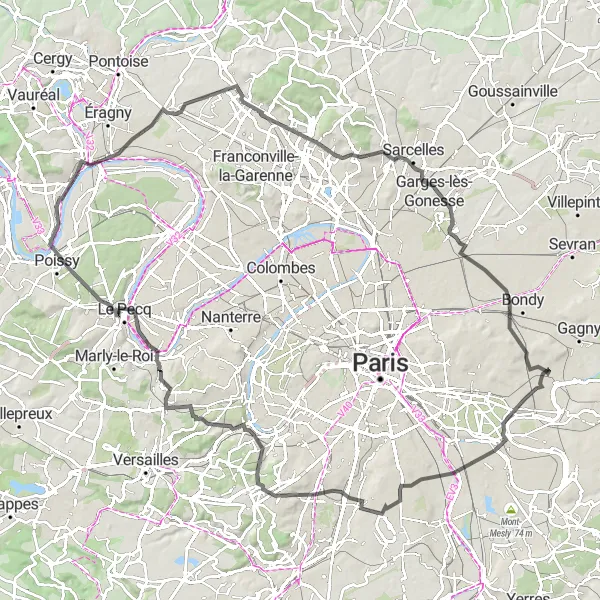 Map miniature of "Vitry-sur-Seine and Taverny Adventure" cycling inspiration in Ile-de-France, France. Generated by Tarmacs.app cycling route planner