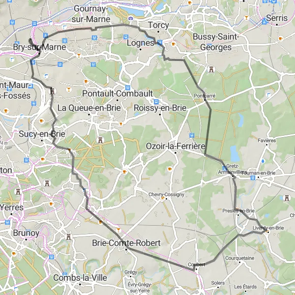 Miniature de la carte de l'inspiration cycliste "Boucle à Vélo Route près de Le Perreux-sur-Marne" dans la Ile-de-France, France. Générée par le planificateur d'itinéraire cycliste Tarmacs.app
