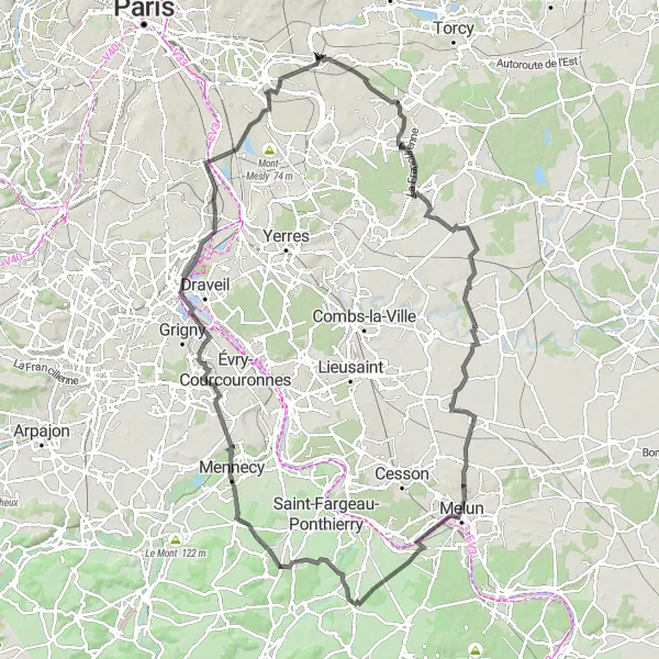 Map miniature of "Exploring Pontault-Combault and Bry-sur-Marne" cycling inspiration in Ile-de-France, France. Generated by Tarmacs.app cycling route planner