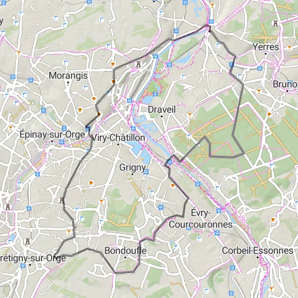 Map miniature of "Leisurely Road Ride near Le Plessis-Pâté" cycling inspiration in Ile-de-France, France. Generated by Tarmacs.app cycling route planner