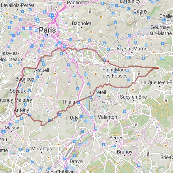 Map miniature of "Valley and Forest Gravel Loop" cycling inspiration in Ile-de-France, France. Generated by Tarmacs.app cycling route planner