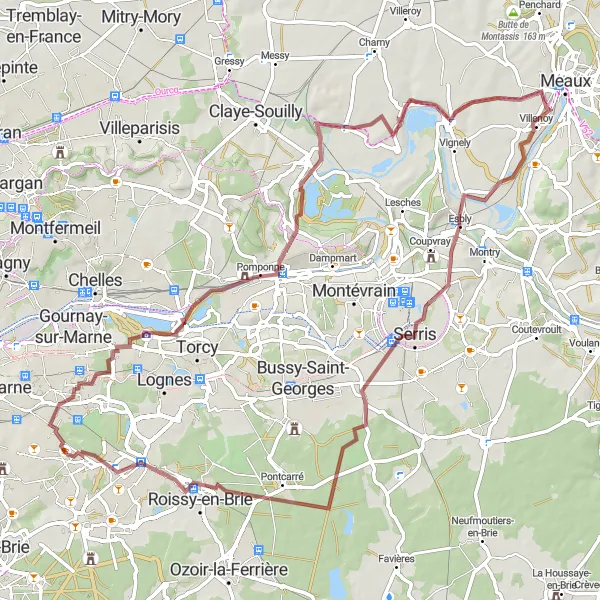 Map miniature of "Grand Circuit gravel" cycling inspiration in Ile-de-France, France. Generated by Tarmacs.app cycling route planner