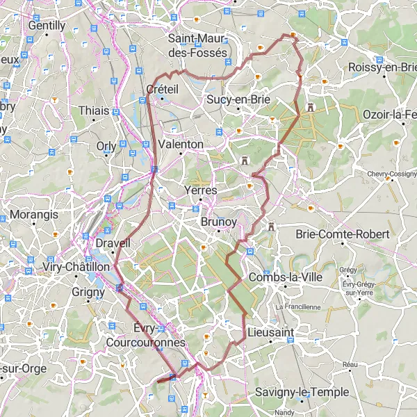 Map miniature of "Forest and Riverside Gravel Ride" cycling inspiration in Ile-de-France, France. Generated by Tarmacs.app cycling route planner