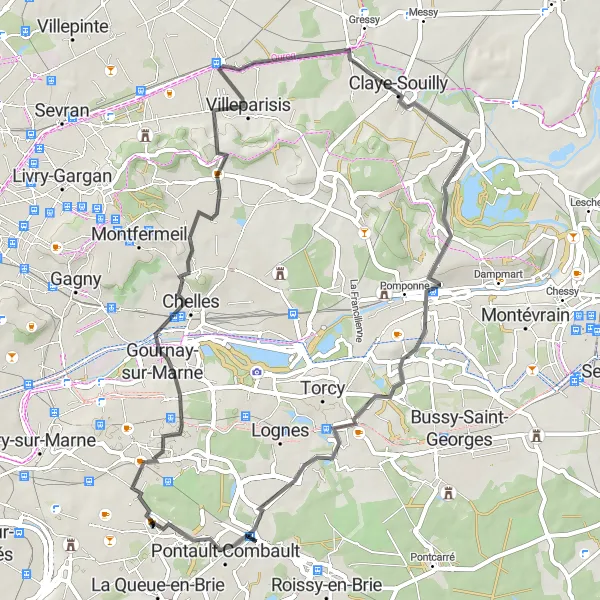 Map miniature of "Eastern Suburbs Road Loop" cycling inspiration in Ile-de-France, France. Generated by Tarmacs.app cycling route planner