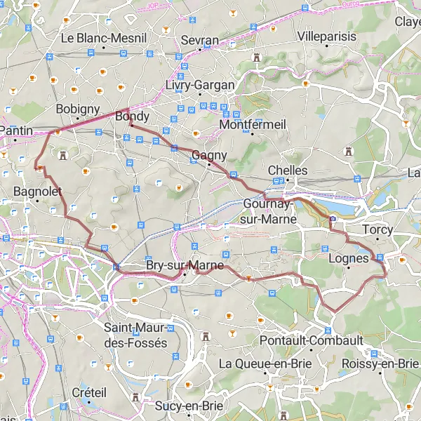 Map miniature of "Gravel Adventure" cycling inspiration in Ile-de-France, France. Generated by Tarmacs.app cycling route planner