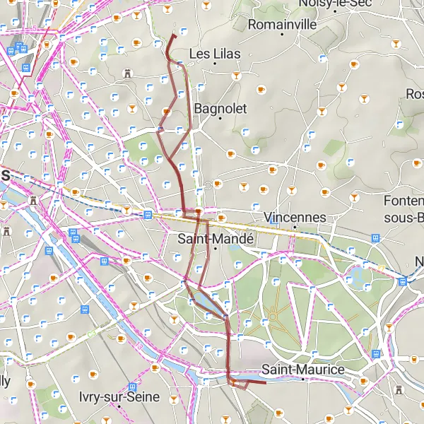 Map miniature of "Scenic Gravel Route" cycling inspiration in Ile-de-France, France. Generated by Tarmacs.app cycling route planner