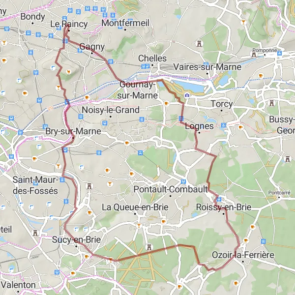 Map miniature of "Gravel Adventure in Eastern Suburbs" cycling inspiration in Ile-de-France, France. Generated by Tarmacs.app cycling route planner