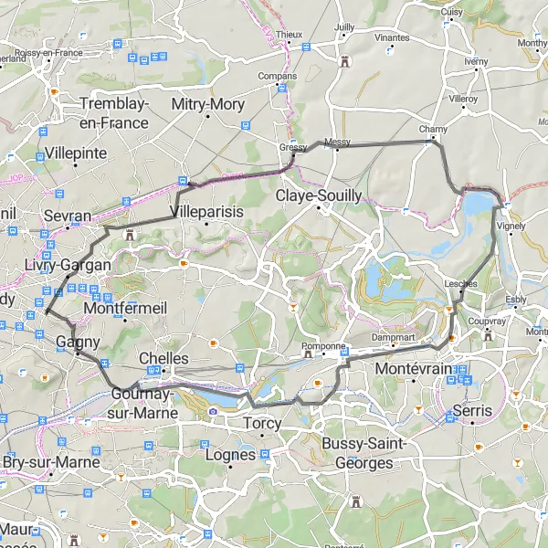 Miniature de la carte de l'inspiration cycliste "Boucle de Vaujours à Gagny" dans la Ile-de-France, France. Générée par le planificateur d'itinéraire cycliste Tarmacs.app
