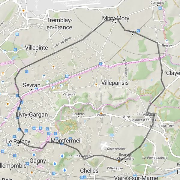 Map miniature of "The Scenic Road Tour of Le Raincy and Surroundings" cycling inspiration in Ile-de-France, France. Generated by Tarmacs.app cycling route planner