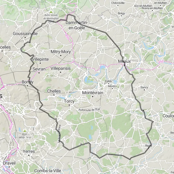 Map miniature of "Le Thillay Road Journey" cycling inspiration in Ile-de-France, France. Generated by Tarmacs.app cycling route planner