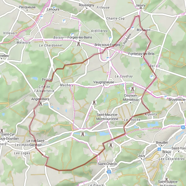Map miniature of "Val-Saint-Germain to Château de Baville Gravel Route" cycling inspiration in Ile-de-France, France. Generated by Tarmacs.app cycling route planner