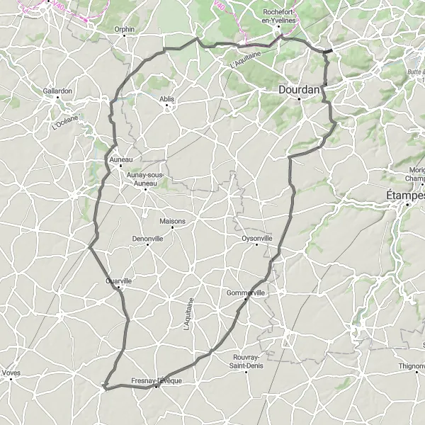 Map miniature of "The Val-Saint-Germain Countryside Tour" cycling inspiration in Ile-de-France, France. Generated by Tarmacs.app cycling route planner