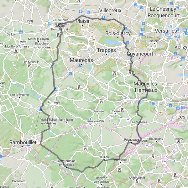 Map miniature of "Château Ride" cycling inspiration in Ile-de-France, France. Generated by Tarmacs.app cycling route planner