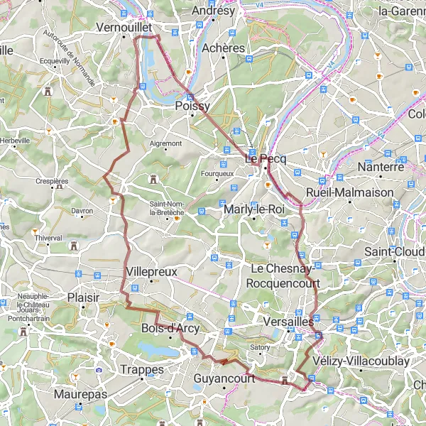 Miniature de la carte de l'inspiration cycliste "Circuit des Châteaux et des Vallées" dans la Ile-de-France, France. Générée par le planificateur d'itinéraire cycliste Tarmacs.app