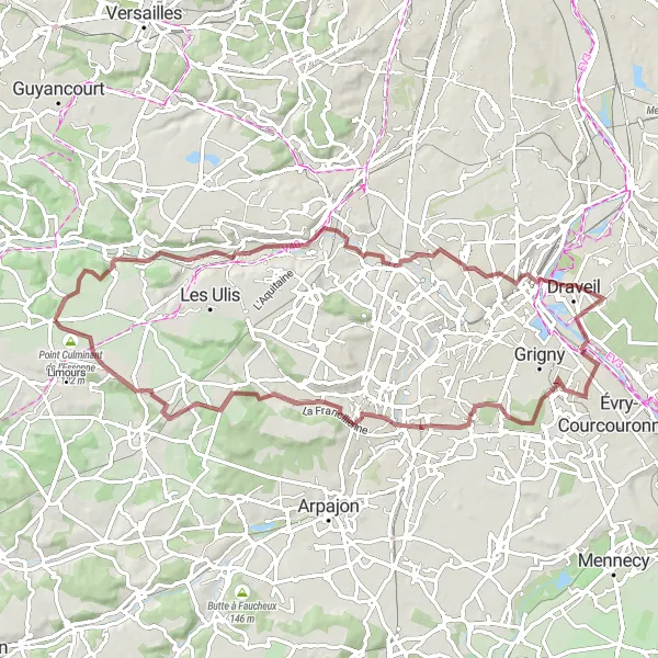Map miniature of "The Gravel Ultimate Challenge" cycling inspiration in Ile-de-France, France. Generated by Tarmacs.app cycling route planner