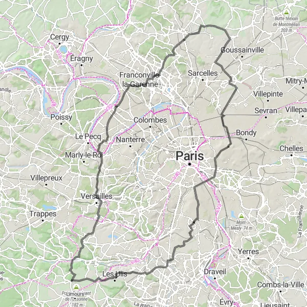 Miniature de la carte de l'inspiration cycliste "Parcours des Châteaux et des Viaducs" dans la Ile-de-France, France. Générée par le planificateur d'itinéraire cycliste Tarmacs.app